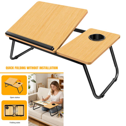 Laptop Desk, Foldable Laptop Bed Table with Cup Slot Reading Holder Notebook Stand with Adjustable Height Angle Laptop Bed Tray
