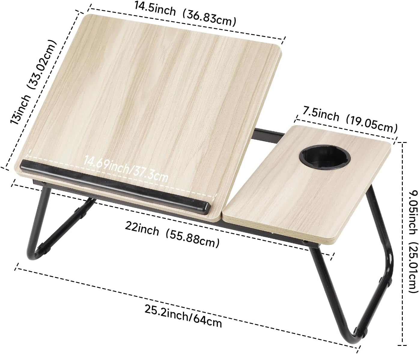 Tilt Laptop Table with Legs, Foldable Bed Table, Beige | Adjustable Laptop Desk with Cup Holder&Tablet Slot. Small Desk on Bed or Sofa for Breakfast, Working, Reading.