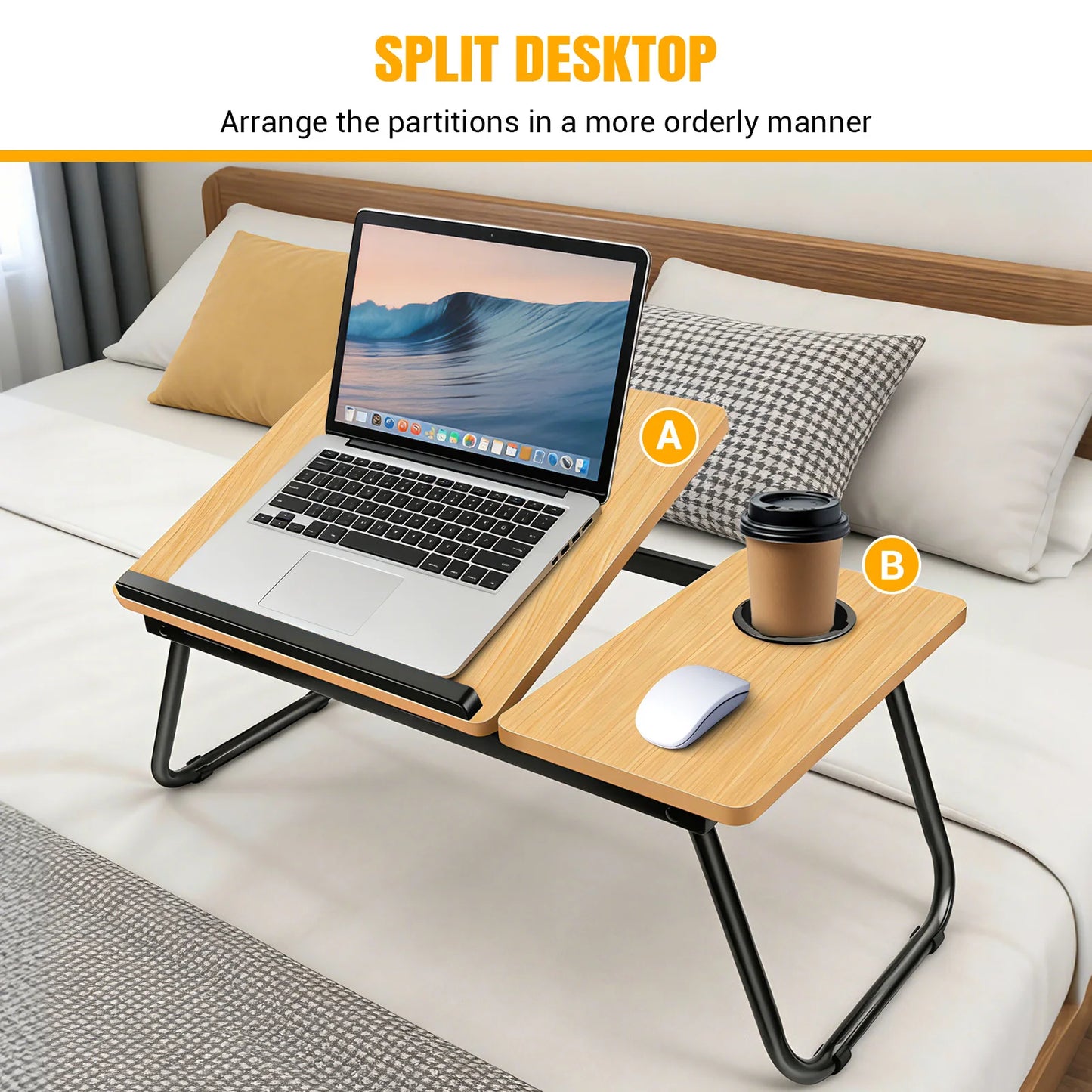 Laptop Desk, Foldable Laptop Bed Table with Cup Slot Reading Holder Notebook Stand with Adjustable Height Angle Laptop Bed Tray
