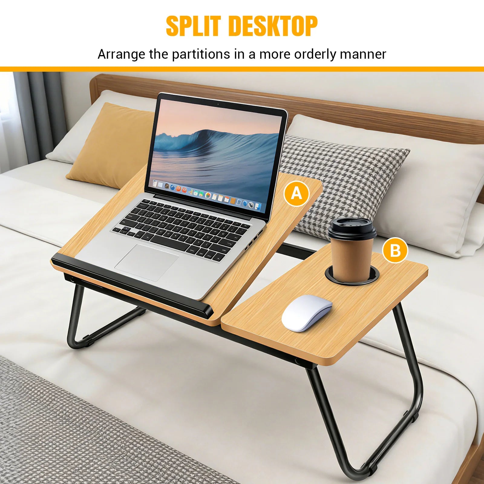 Laptop Desk, Foldable Laptop Bed Table with Cup Slot Reading Holder Notebook Stand with Adjustable Height Angle Laptop Bed Tray