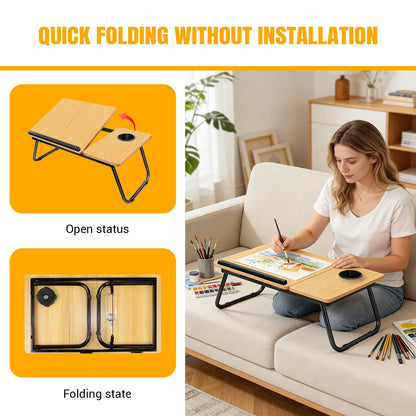 Laptop Desk, Foldable Laptop Bed Table with Cup Slot Reading Holder Notebook Stand with Adjustable Height Angle Laptop Bed Tray