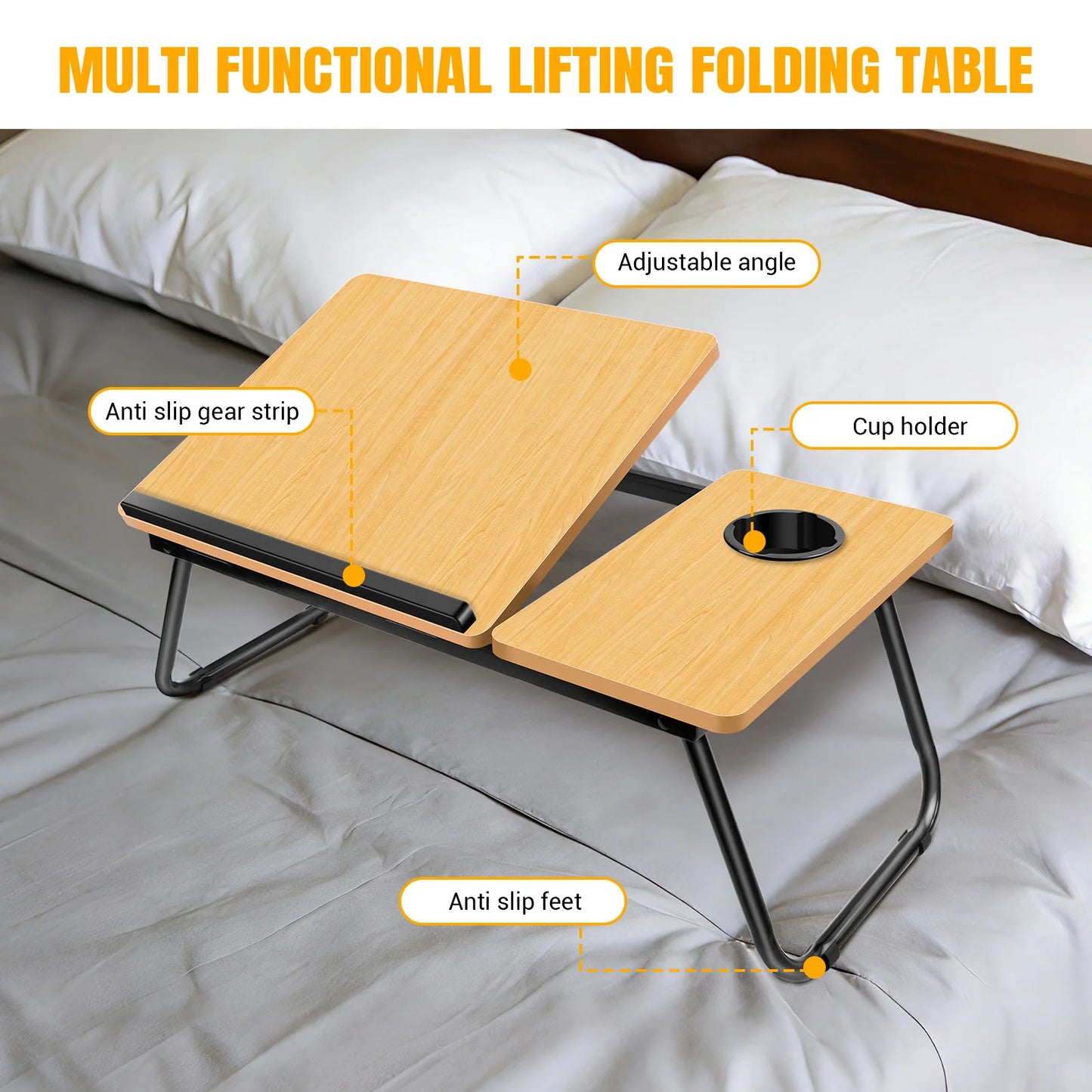 Laptop Desk, Foldable Laptop Bed Table with Cup Slot Reading Holder Notebook Stand with Adjustable Height Angle Laptop Bed Tray